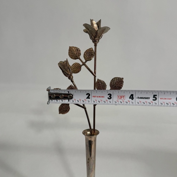 Vintage Ted Arnold Ltd Metal Rose Flower Bud Vase Art Decor Rose Gold 10.5” - Picture 14 of 15